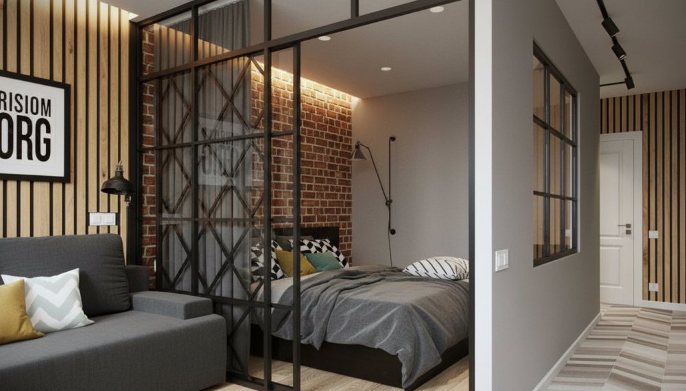 Перегородки в спальню раздвижные для дома LOFT №2