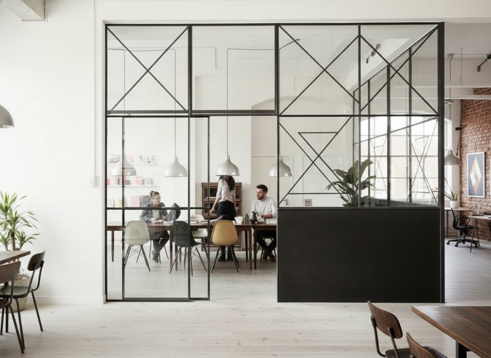 Перегородки металлические в офисное помещение в стиле лофт №3