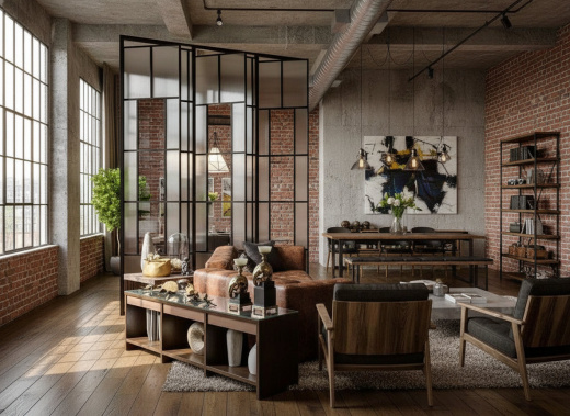 Перегородки в гостинную LOFT стационарная для дома №2